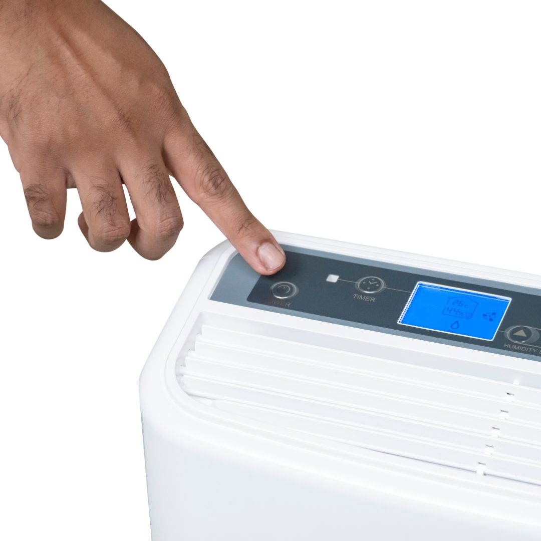 White Westinghouse AWHD-20L dehumidifier by JET INDIA, showing the compact unit with digital controls and air vents.