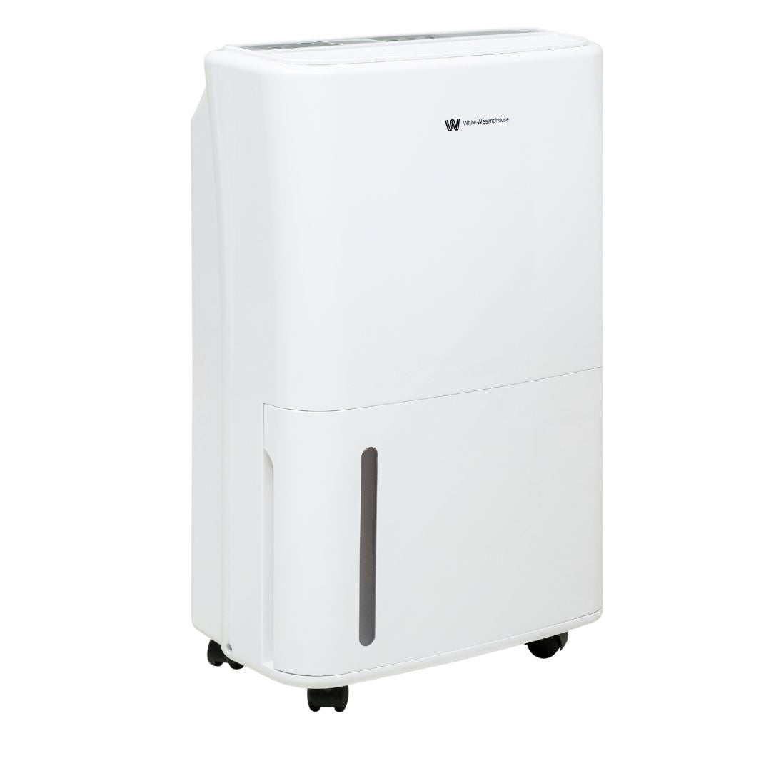 Westinghouse AWHD-20L white dehumidifier by JET INDIA, showing a sleek, compact appliance with control panel and water collection tank