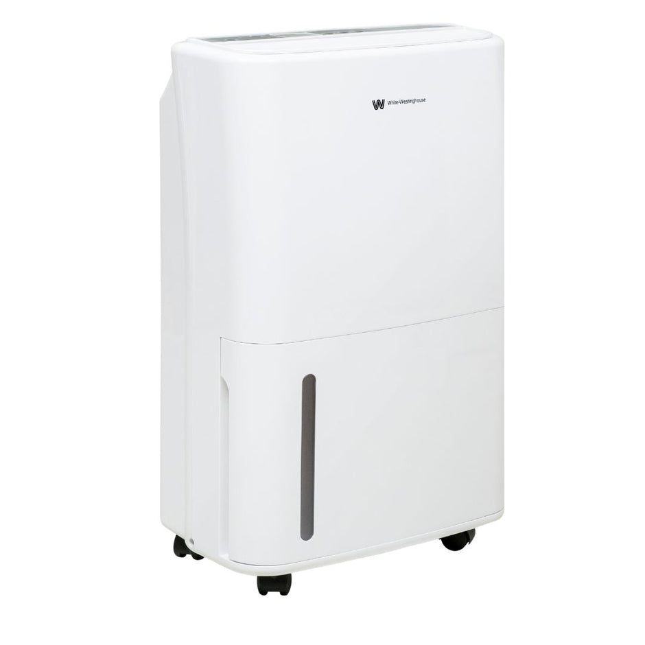 Westinghouse AWHD-20L white dehumidifier by JET INDIA, showing a sleek, compact appliance with control panel and water collection tank