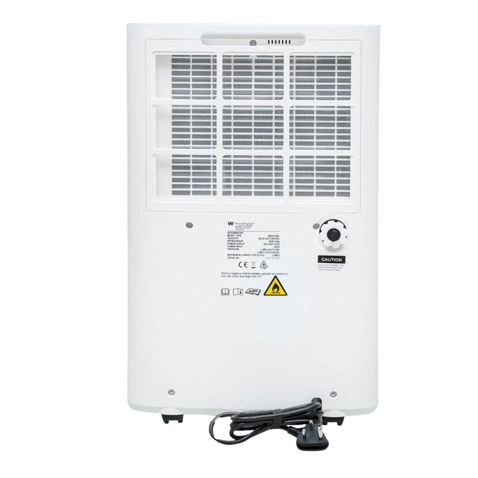 White Westinghouse AWHD-307L dehumidifier by JET INDIA with digital display and 30-litre daily moisture removal capacity.