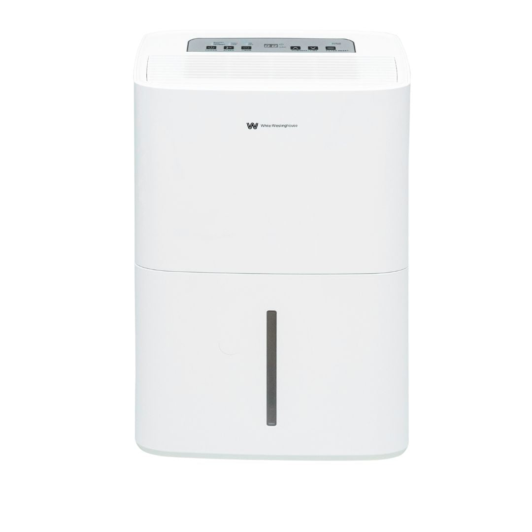 White Westinghouse AWHD-307L dehumidifier by JET INDIA, showing front view with digital control panel and sleek design.