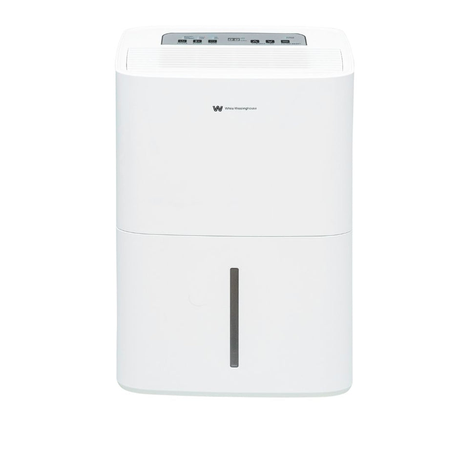 White Westinghouse AWHD-307L dehumidifier by JET INDIA, showing front view with digital control panel and sleek design.