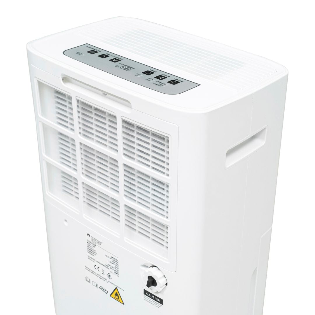 White Westinghouse AWHD-307L dehumidifier by JET INDIA showing a compact, modern design with control panel and air vents.
