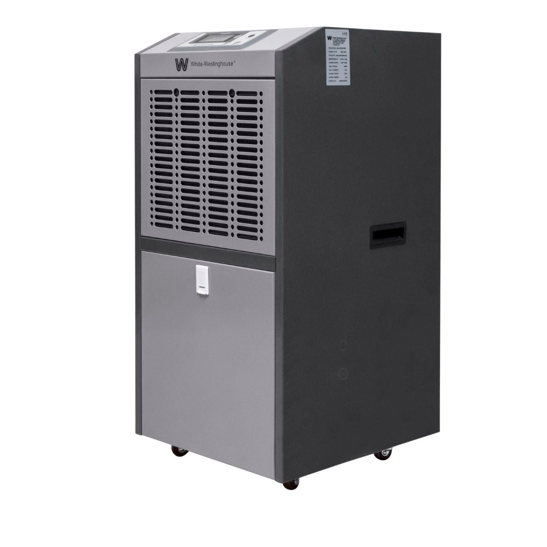 White Westinghouse WDE-110P dehumidifier by JET INDIA with digital controls and air vent, designed for 110 liters per day moisture removal.