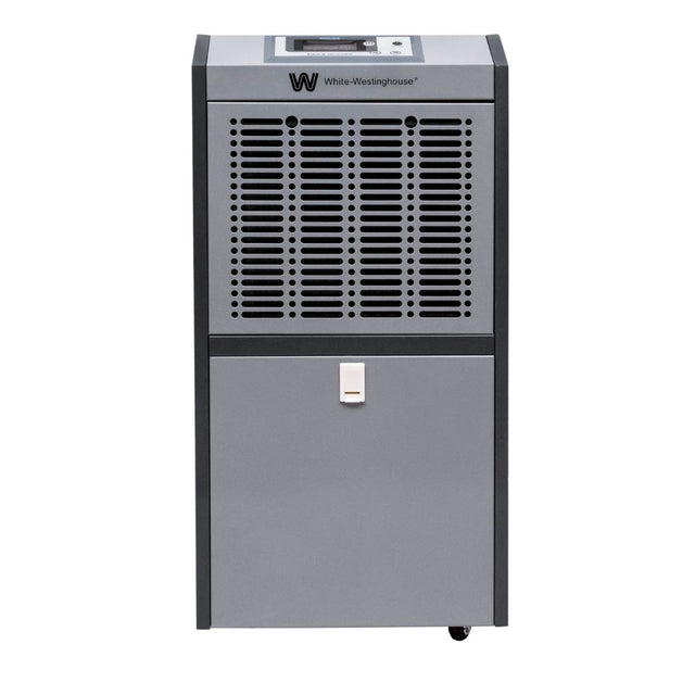 White Westinghouse WDE-110P dehumidifier by JET INDIA showing control panel and air vents in a home setting