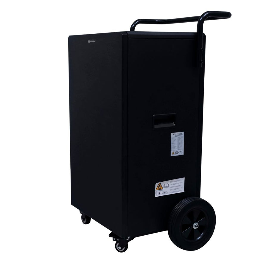 White Westinghouse WDE 100 dehumidifier by JET INDIA showing a large 100-litre capacity unit with digital controls.