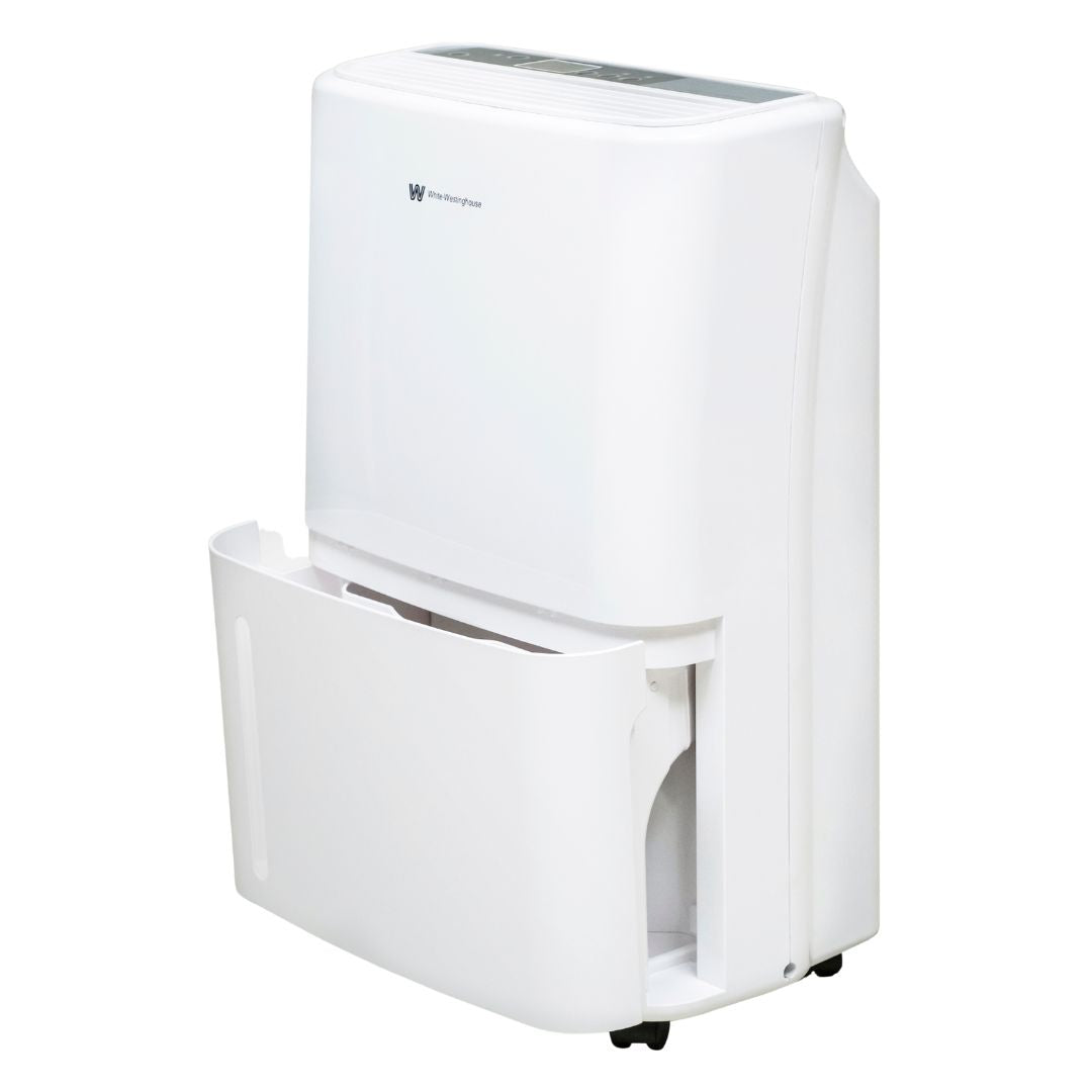White Westinghouse AWHD-20L dehumidifier by JET INDIA with digital display and air vent, designed for 20 liters per day moisture removal.