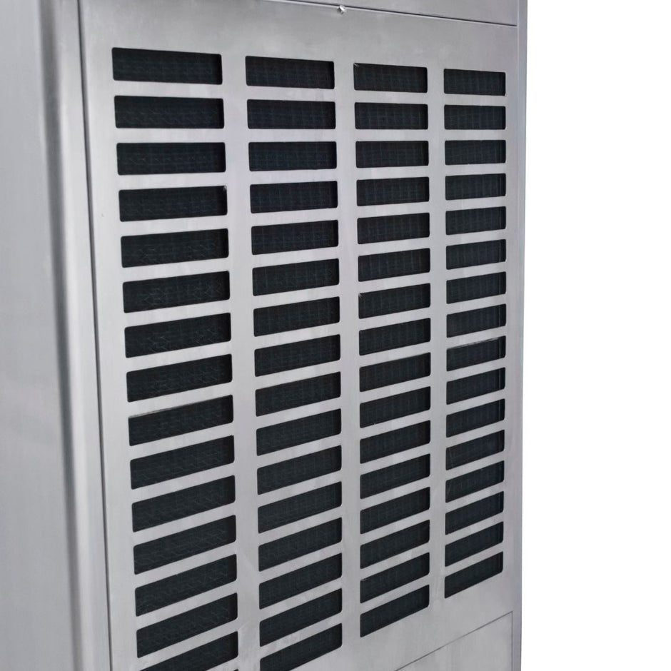 White Westinghouse WDE150S dehumidifier by JET INDIA, 150 liters per day, with digital display and airflow vents visible.